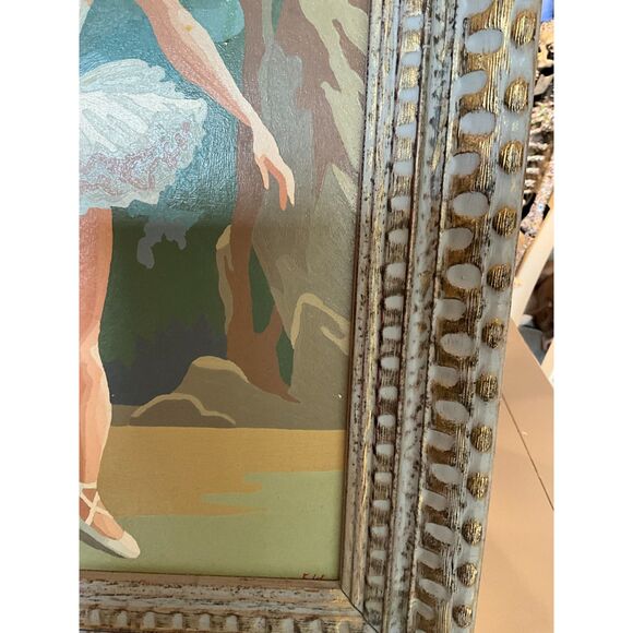 Stunning!  Vintage MCM large paint by number ballerinas beautiful frame 20 x 24 - Picture 4 of 4
